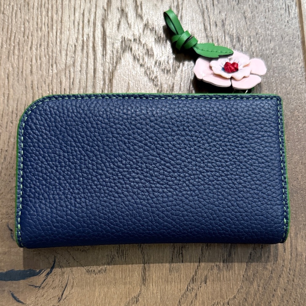 Kate Spade “In the Garden Small Slim Bifold” Navy Wallet with Pink Floral Accent - Picture 3 of 7